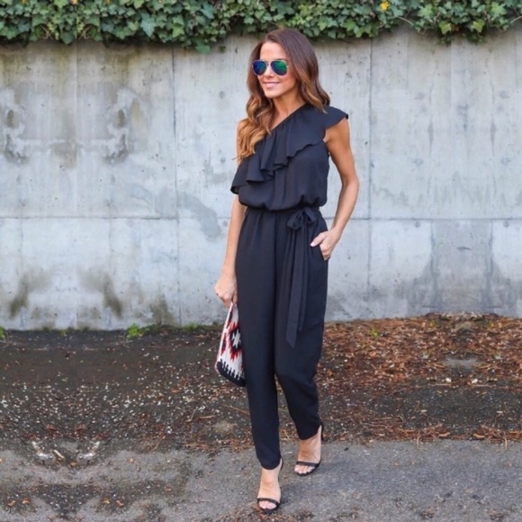 Pants - Off Shoulder Ruffled Chiffon Jumpsuit